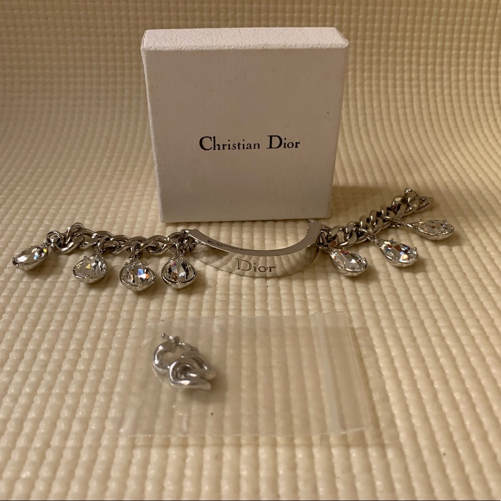 Christian DIOR Crystal Cuff Bracelet Rhodium 7”-8”